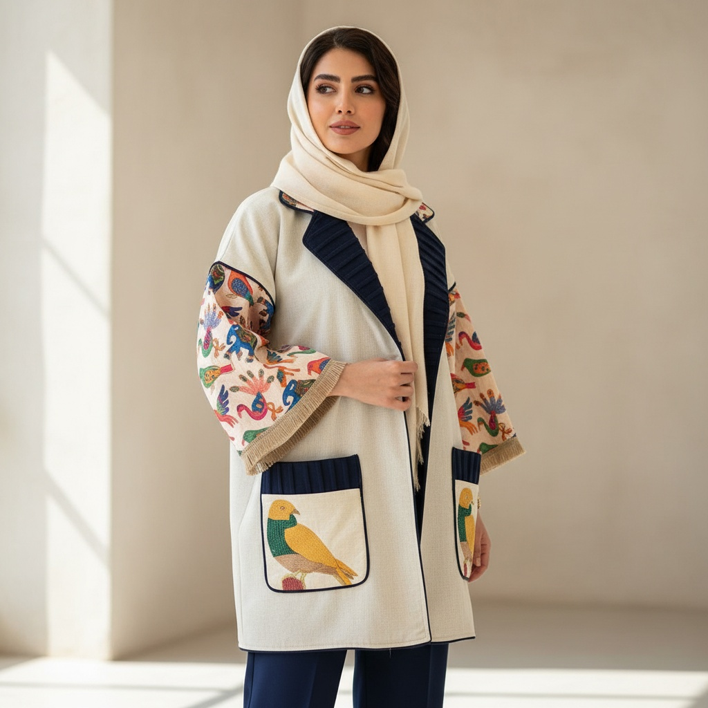 مانتو کوتاه زنانه طرح پرنده