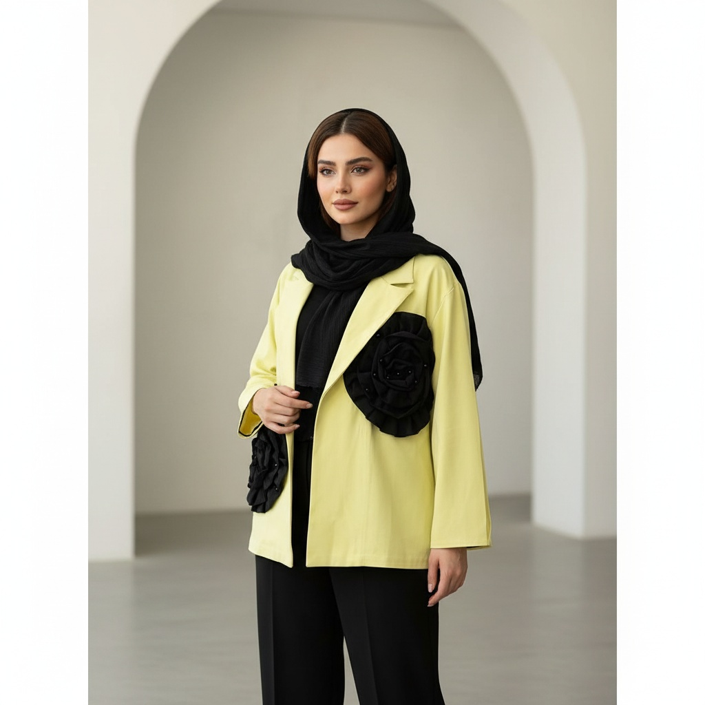 کت یقه انگلیسی کرپ باربی طرح گل