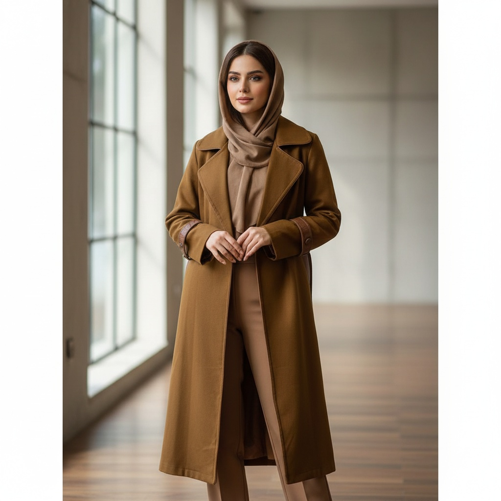 پالتو بلند فوتر مخملی آستردار طرح یقه انگلیسی