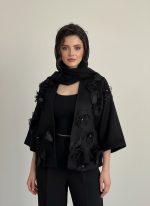 کت مجلسی زنانه مشکی طرح گل لیزری سه بعدی سنگدوزی - تصویر 2