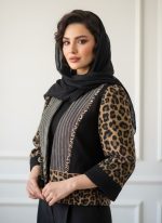کراپ کت آستردار جنس فوتر مخملی مشکی طرح پلنگی - تصویر 2