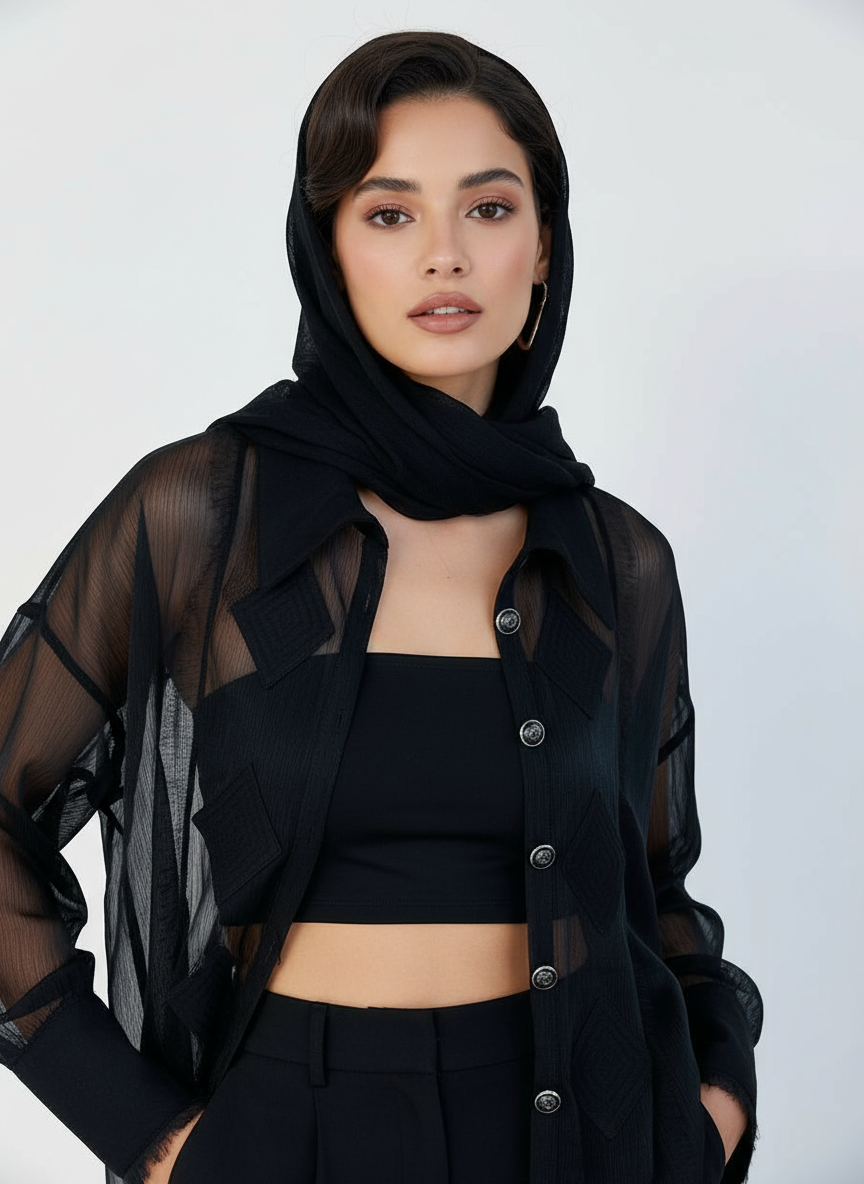 IMG_3315 شومیز تور مجلسی زنانه طرح لوزی رنگ مشکی - Image 1