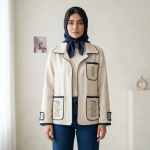 کت کوتاه زنانه جنس لینن نچرال ترکیبی با جین طرح کتیبه