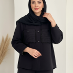 شومیز مجلسی زنانه مشکی جنس نخی طرح مروارید