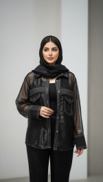 شومیز زنانه مجلسی مشکی طرح جین و تور اورگانزا