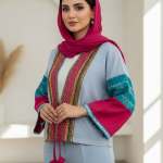 کراپ کت کوتاه زنانه سوزن دوزی ترکیبی با پارچه های ترکیبی طرح رُزا