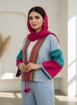 کراپ کت کوتاه زنانه سوزن دوزی ترکیبی با پارچه های ترکیبی طرح رُزا