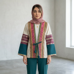 کراپ کت کوتاه زنانه سوزن دوزی ترکیبی با پارچه های ترکیبی طرح آسنا - تصویر 2