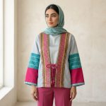 کراپ کت کوتاه زنانه سوزن دوزی ترکیبی با پارچه های ترکیبی طرح رُزا - تصویر 3