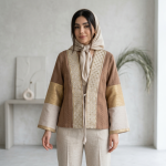 کراپ کت کوتاه زنانه سوزن دوزی با پارچه های ترکیبی طرح سلین