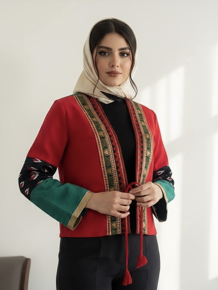 IMG_5433 کراپ کت کوتاه زنانه جنس لینن ترکیبی با پارچه سوزندوزی طرح نارین - تصویر 1