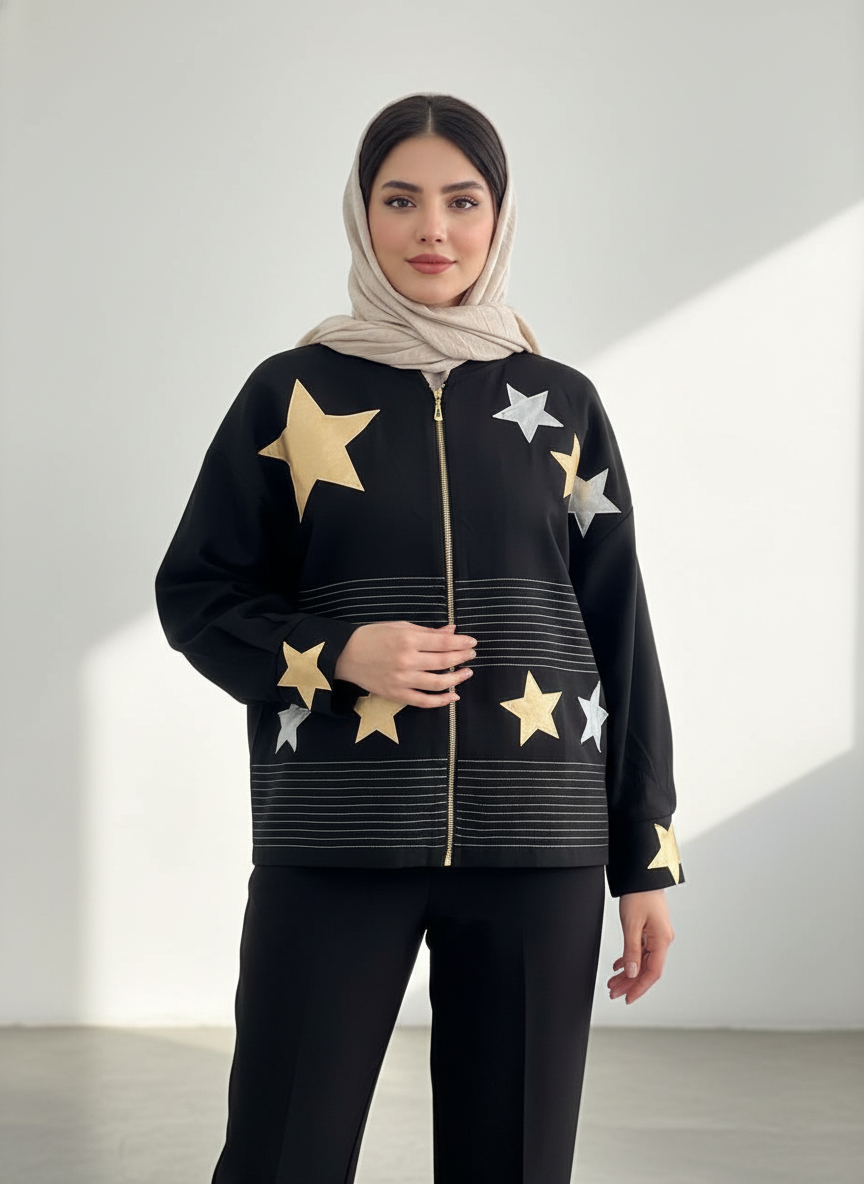IMG_5976 کت کوتاه زنانه جنس لینن طرح ستاره - تصویر 1