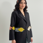 کت کژوال زنانه جنس تافته رنگ مشکی طرح لوزی
