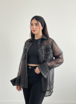 شومیز زنانه مجلسی مشکی طرح جین و تور اورگانزا - تصویر 3