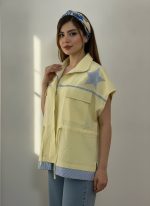 وست جلو زیپ دار زنانه جنس لینن طرح ستاره - Image 2